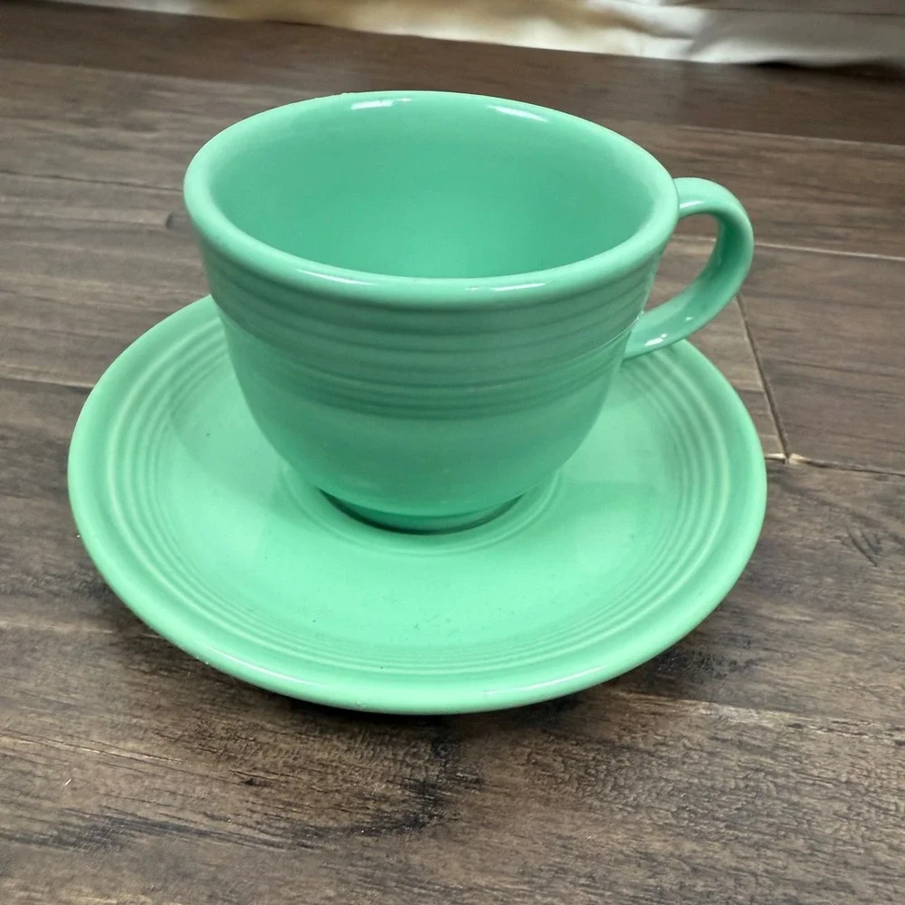 Fiesta Turquoise Cup and Saucer Set Vintage Homer Laughlin‎ Lead Free